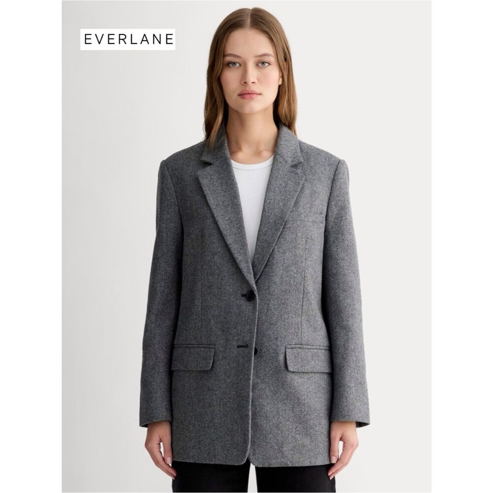 EVERLANE THE OVERSIZED BLAZER IN WOOL 6 GREY HERRINGBONE Academia Classic Fall